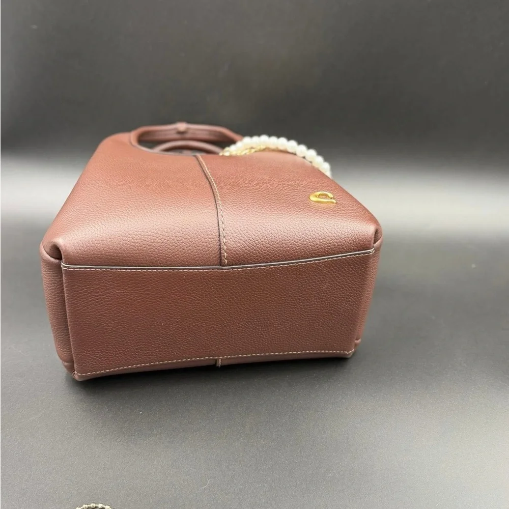 Coach Brown Leather Shoulder Bag with Pearl Chain - Picture 7 of 9